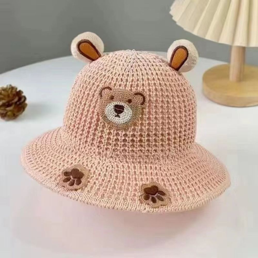 VERFZM SHOP Gấu hoạt hình Mũ che nắng trẻ em Tấm Che Nắng Có viền Mũ Rơm đi nghỉ Hoài cổ Phong cách đồng quê Mũ đi biển trẻ em Mùa hè