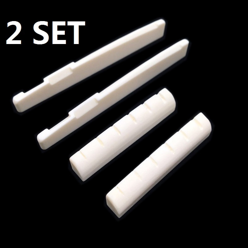 2 Sets Of 4Pcs Acoustic Guitar Bone Bridge Saddle And Nut Made Of Real Bone