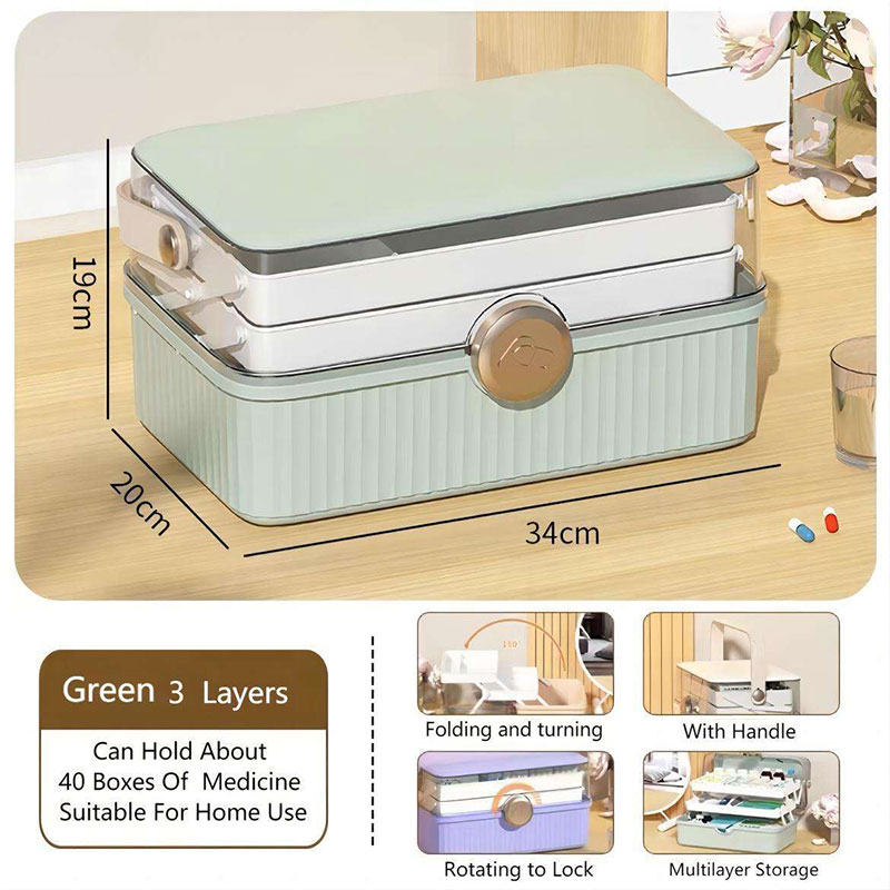 Plastic hand-held double-deck medicine kit Portable emergency medical kit Small medicine kit Household storage box