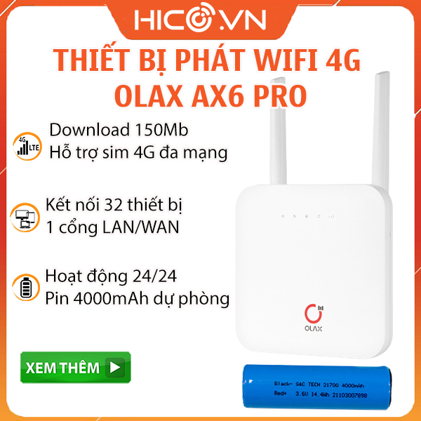 Bộ Phát Wifi 4G Olax Ax6 Pro 300Mb Kèm Pin 4000 Mah Dùng 18 Giờ