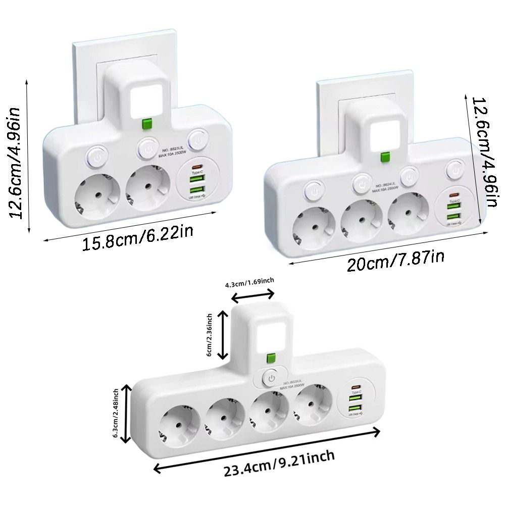 Durable 2/ 3 / 4 Plugs EU Plug Outlet Wall Mounted Universal Wall Power ...