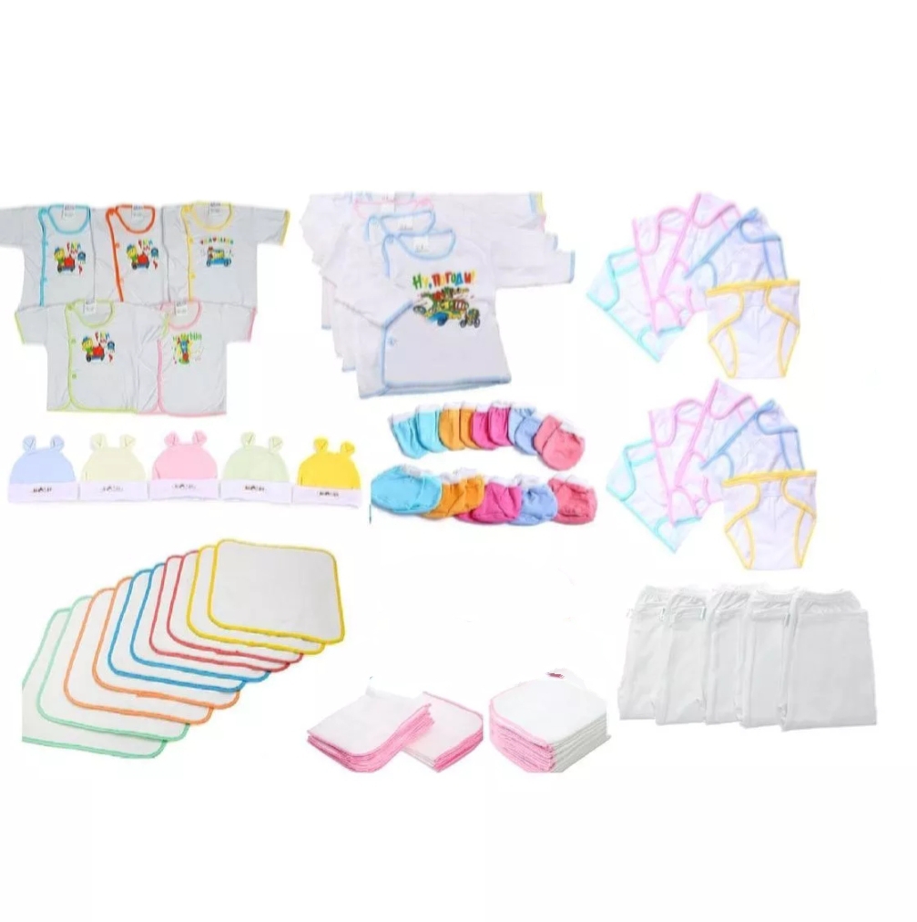 [hcm]món đồ dùng cho bé sơ sinh(80 món 10 áo +10 tã +20 khăn sữa + 5 cặp bao tay + 5 cặp bao chân lót+ 5 nón + 5quần + 20 tấm lót doremon )