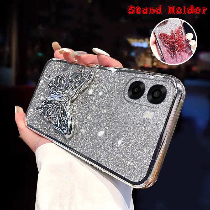 New Phone case OPPO A6T Pro A6X A6 Back cover with Cute Butterfly Stand Luxury Slim Gradient Clear Plating Glitter Girls For OPPO A6 A6T Pro case