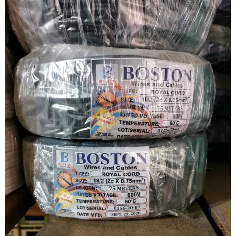 2C Boston Royal Cord Duplex Wire 99% Pure Copper 75 meters 18/2 16/2 14 ...