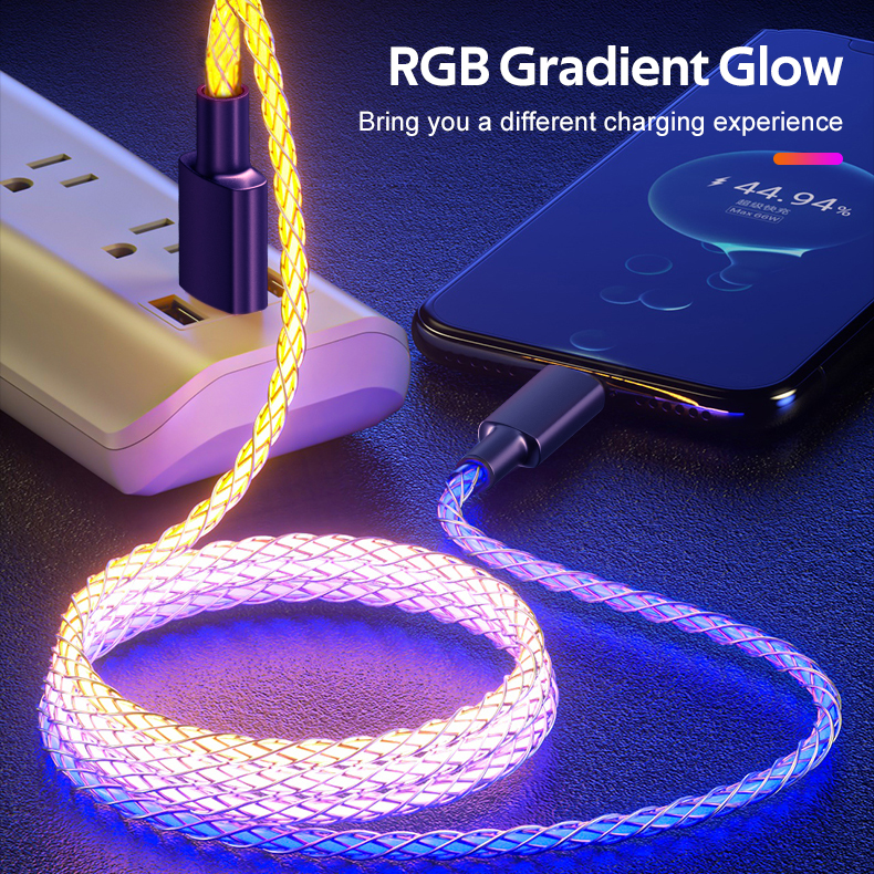 Cáp LED 6A USB Type C Đầu Kim Loại Sạc Nhanh Micro USB Cho Iphone 13 Huawei Bộ Sạc Điện Thoại Android Cho Xiaomi Samsung Cáp Type C Dây Dữ Liệu Micro USB