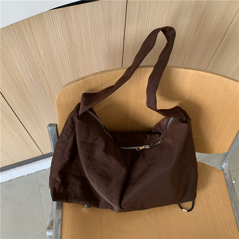 C&K Women's shoulder bag large capacity nylon drawstring crossbody bag shopping bag simple and versatile commuter tote bag
