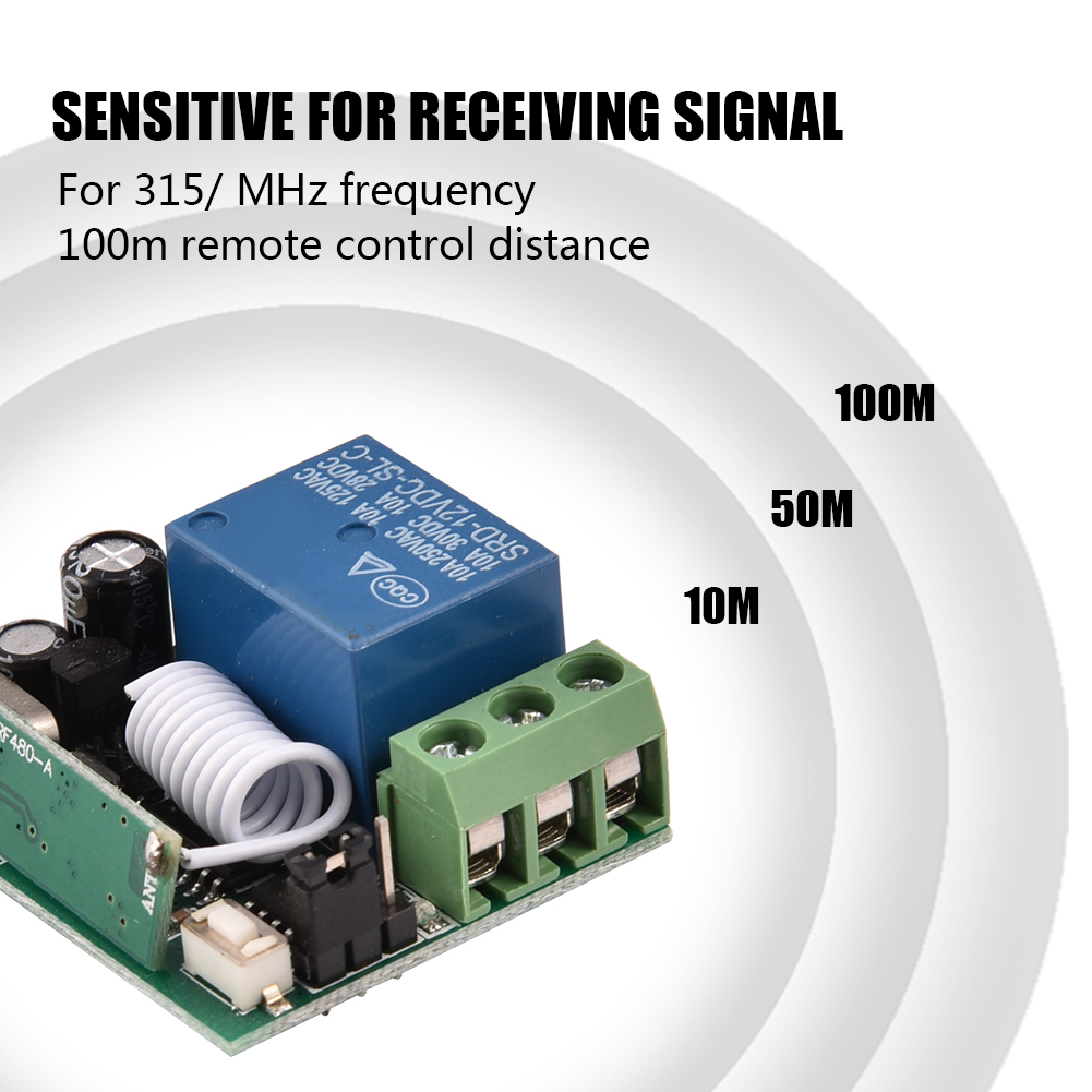DC 12V 10A Single Channel Relay Module RF Wireless Relay Switch with Remote Control Transmitter 315/ MHz Frequency Ensure Sensitive