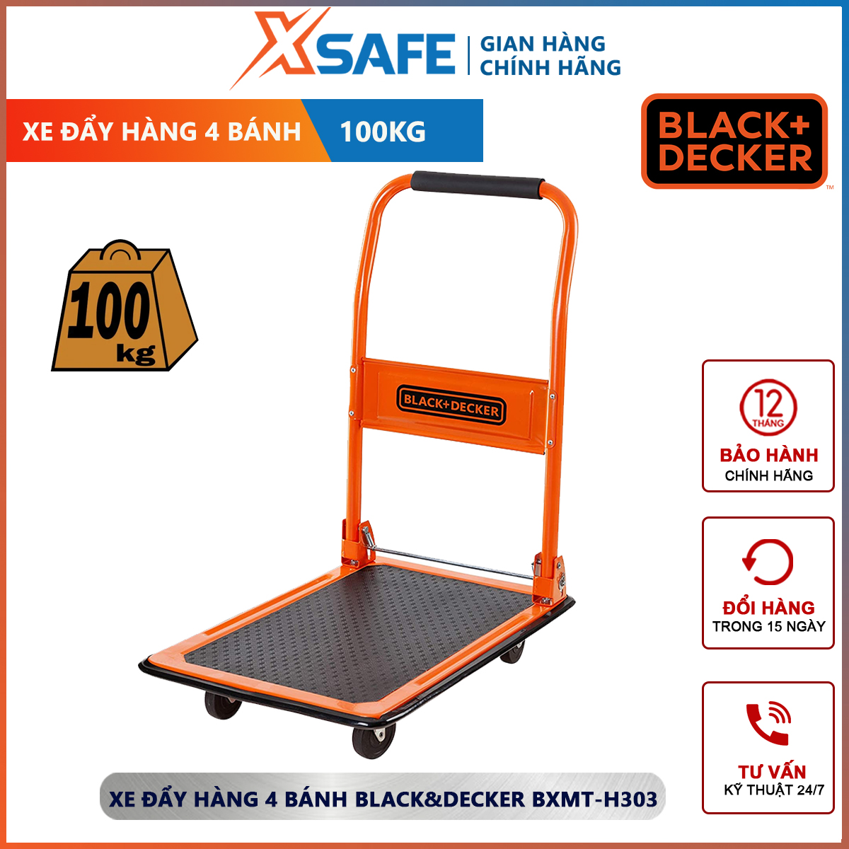 Shopping trolley 4 wheels Black & Decker bxwt-h303 | hand trolley 4 wheels high-grade USA, load capacity: 80kgs and 100kgs , support in the transport of heavy cargo, bulky