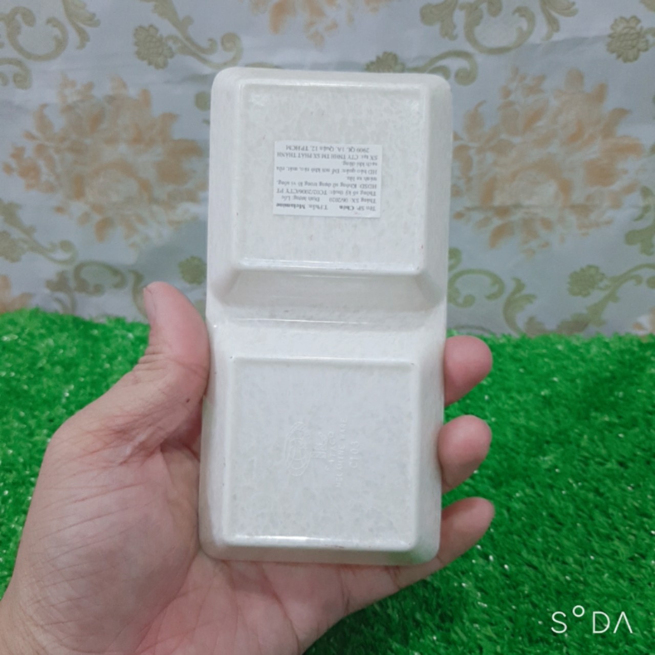 Chén chấm 2 ngăn vuông Melamine kiểu vân đá kem C103