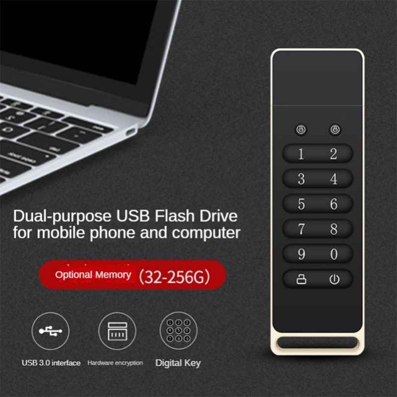 (EBTN) Secure USB Drive, Encrypted USB Flash Drive Hardware Password Memory Stick with Keypad USB 3.0 Disk Flash Black