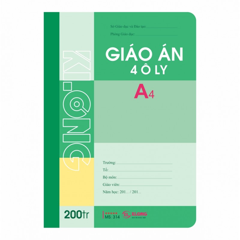 Vở giáo án ô ly, sổ KLong A4 200trang MS 314