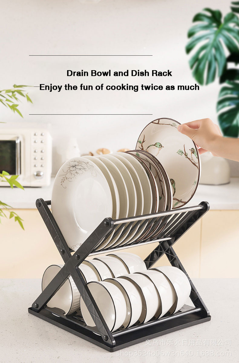 X-shaped plastic dish rack kitchen double shelf household dish drain rack multifunctional dish storage rack Save space
