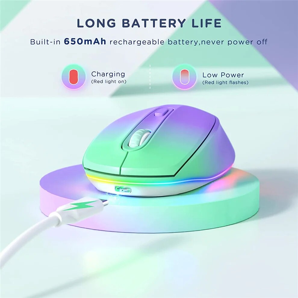 2.4G Wireless Mouse,Rechargeable Mouse Quiet Click Mice with Colorful LED Lights,3 Level DPI Mouse for Laptop Computer