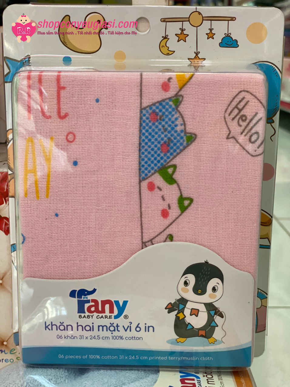 Vỉ 6 khăn sữa 2 mặt Fany in