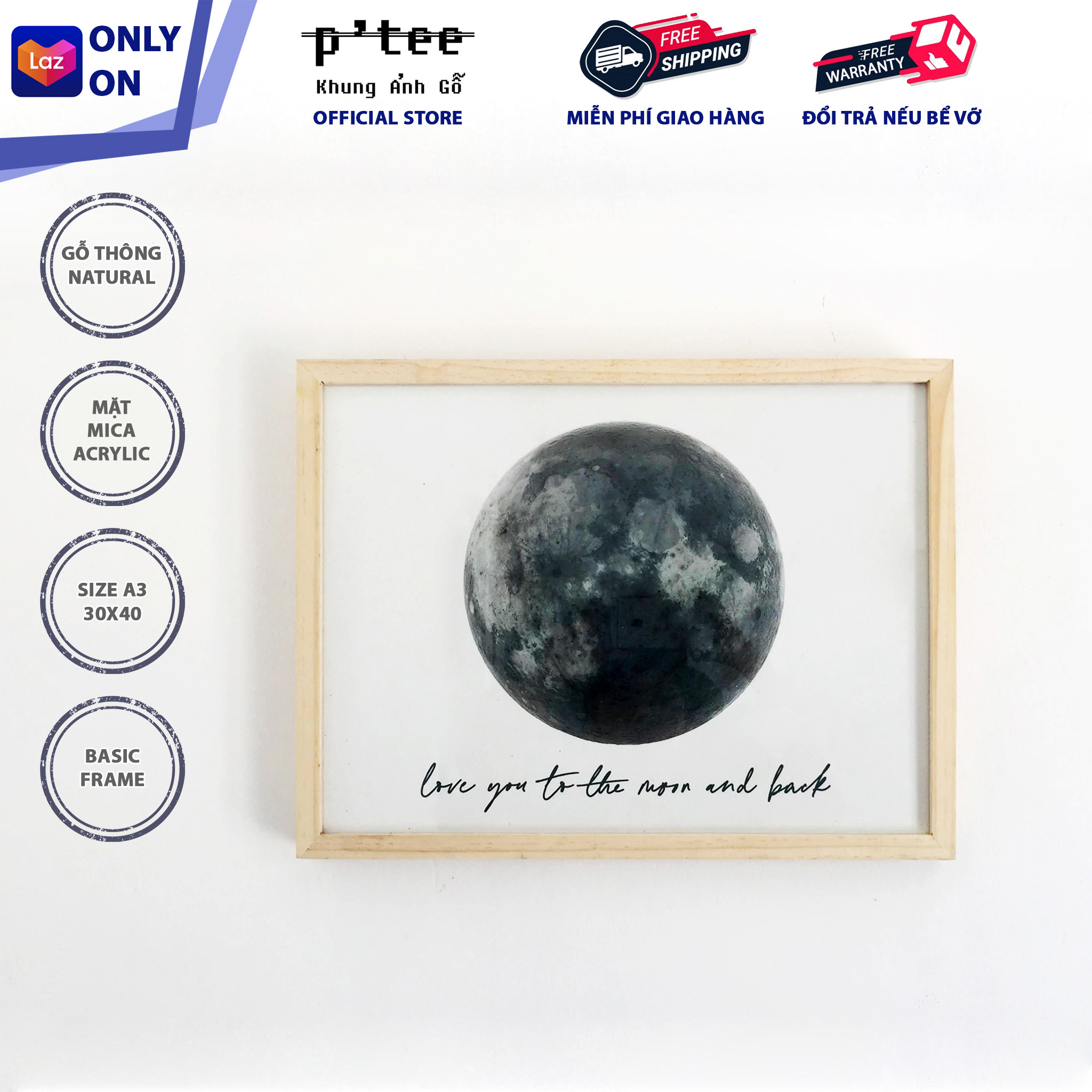 Photo Wooden Frame Basic A3 30x40 Mica Acrylic - Picture Frame Pinewood and Glass Wall Decoration - Wood Frame by P'Tee