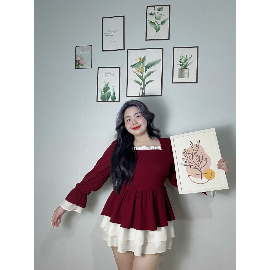 Bộ đồ bigsize nữ chân váy kèm áo dáng peplum xinh xắn lên phom che khuyết điểm vải xoa mềm mại set806