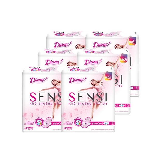 Combo 6 Băng vệ sinh Diana Sensi Siêu Mỏng Cánh (8 miếng)