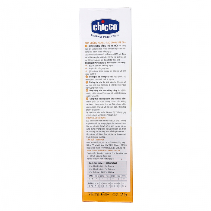 Kem nắng 3 tác động Chicco SPF 50+ 75ml cho bé chính hãng - KidsPlaza