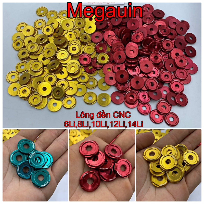 Lông đền nhôm kitaco đỏ, vàng, xanh nhôm cnc 6 li , 8 , 10, 12, 14 ly