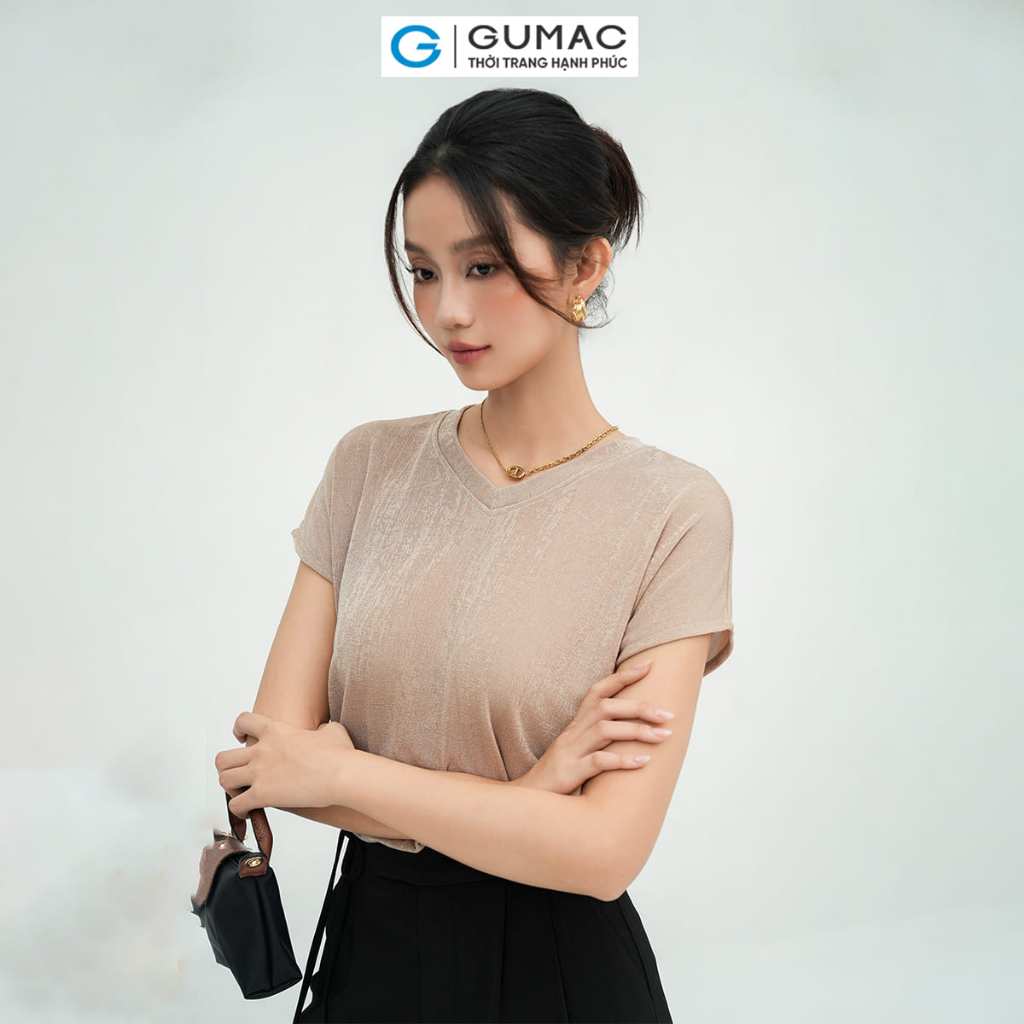 [15 - 17.4 |Voucher 8-12%] Áo thun nữ cổ tim thời trang GUMAC ATE05030