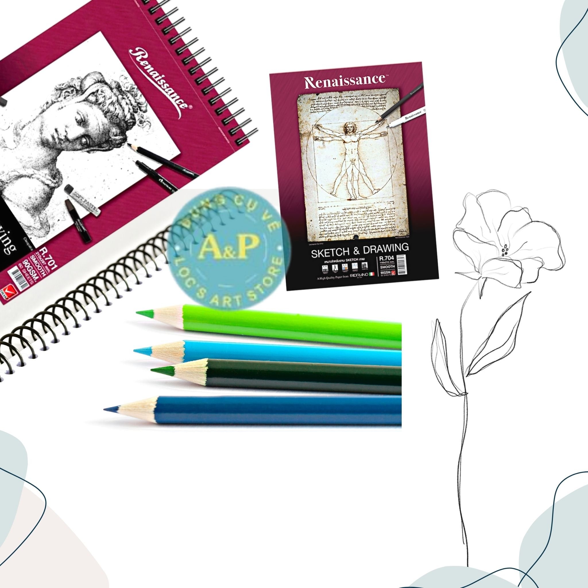 Sổ vẽ Sketch & Drawing Renaissance vân Smooth 90gsm 60 tờ