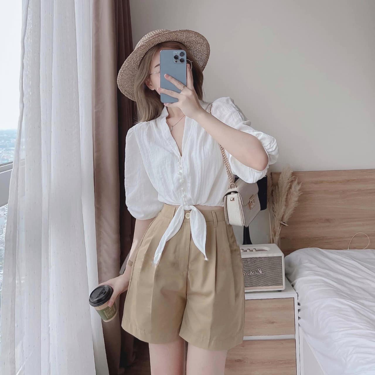 SET BIGSIZE ÁO CỘT NƠ ĐI BIỂN PHỐI QUẦN NGẮN (L-2XL)