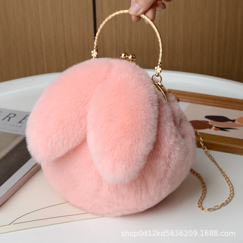 Plush bunny bag bag women's cross-body autumn and winter new chain hand-held fur bag cute cross-body rabbit ear clip bag. 