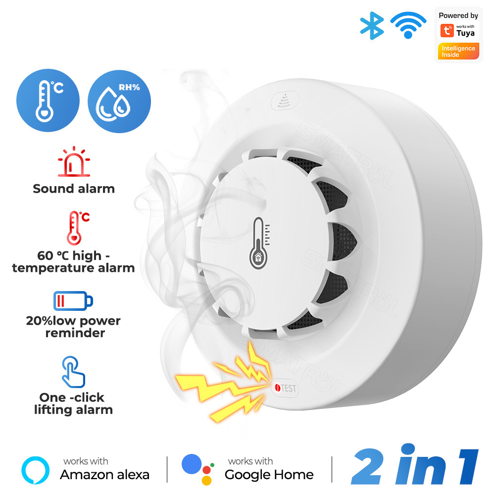 EL style 💞WiFi smoke sensor Tuya WiFi intelligent smoke alarm Alexa home safety system firefighter fire temperature and humidity detection temperature and humidity meter