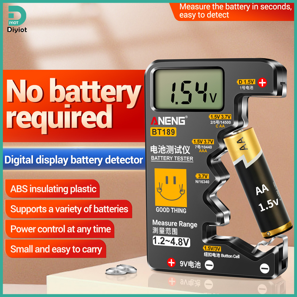 Diyiot ANENG BT189 Battery Tester LCD Display Universal Battery Checker for AA AAA 9V 1.5V/3V Button Cell Batteries