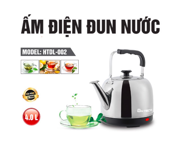 Ấm điện đế liền4l-5l đạt tường-dhtech , ấm đun ga 5l inox tráng bóng siêu đẹp-bh 12 tháng