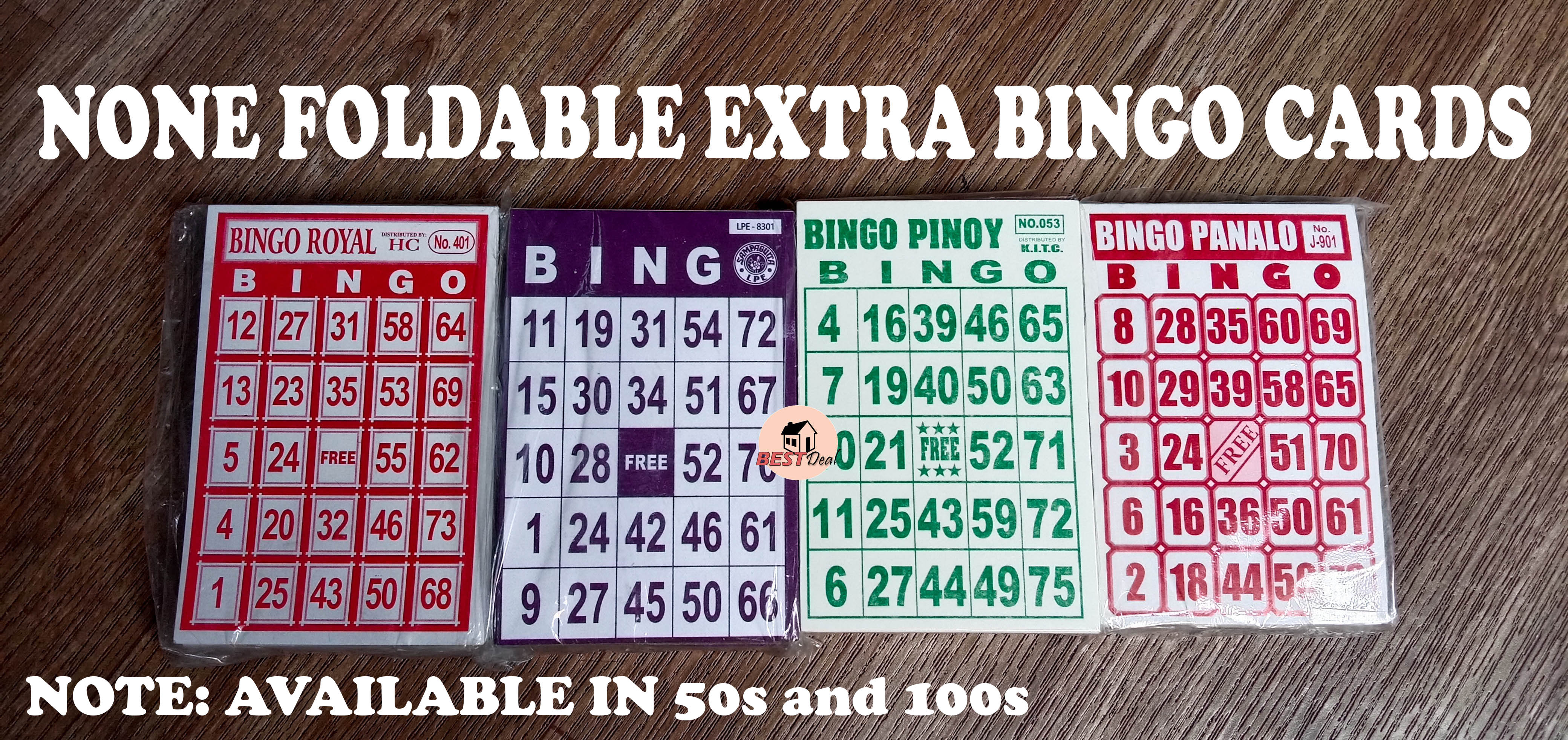 EXTRA BINGO CARDS Sold By 50s or100s Foldable and Nonfoldable