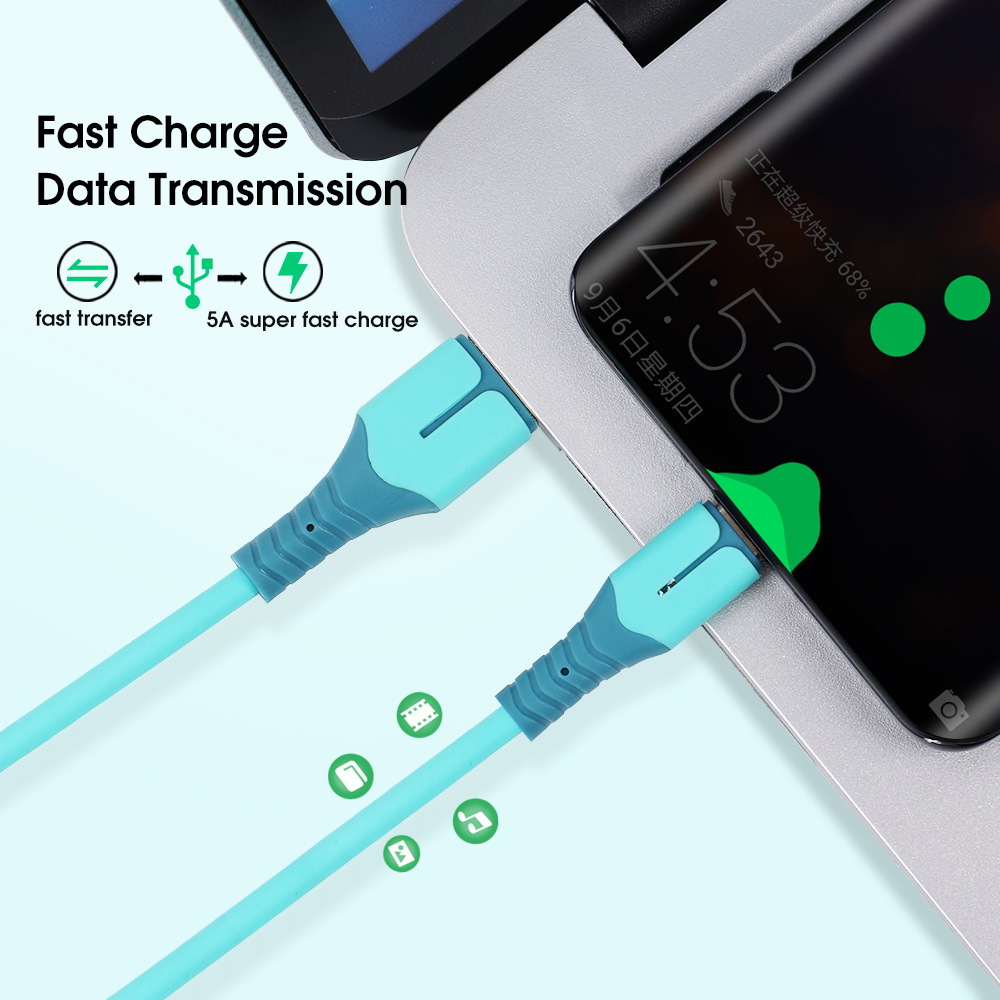 Cáp Dữ Liệu Silicon Lỏng 1M 5A TYPE-C/Cáp Sạc Siêu Nhanh USB Có Đèn/Cáp Sạc TYPE-C Tương Thích Với Điện Thoại Di Động Android Huawei Xiaomi