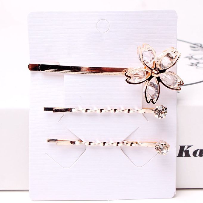 Vỉ 3 kẹp tóc nữ đính đá nhiều mẫu lấp lánh