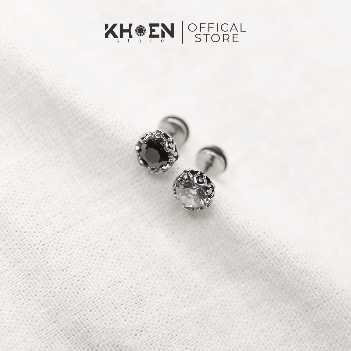 (1 Chiếc) Khuyên tai đá viền hoa văn - Khoen Store