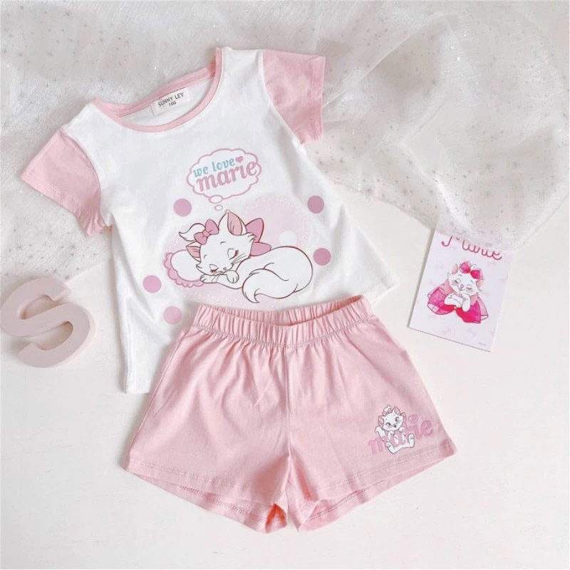 YADOU Children's Pajamas Set, Baby Girl's Thin Star Air Conditioned Home Clothes, Short Sleeve Two-piece Set