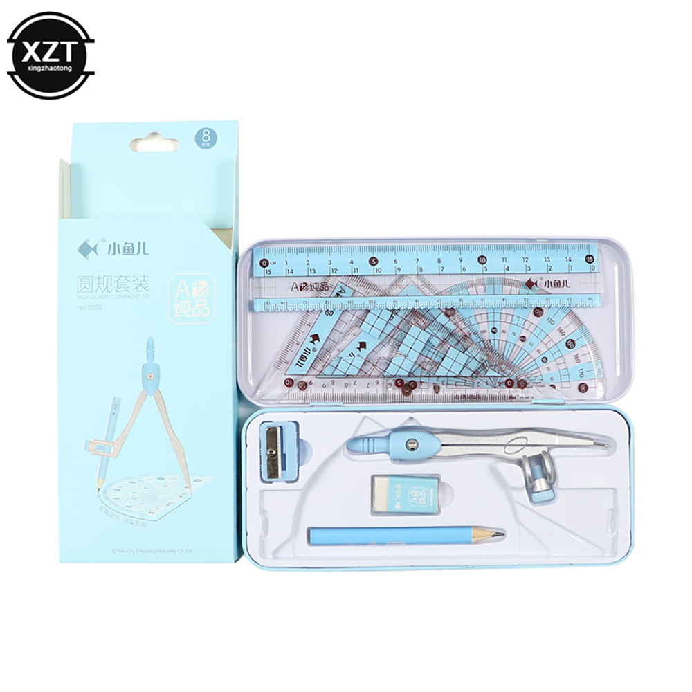 【Unique features】8Pcs/Set Ruler Compass Pencil Set Geometry Maths ...
