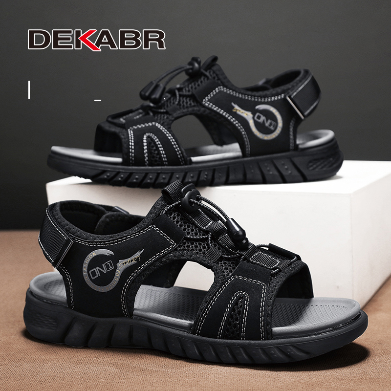 DEKABR New Fashion Mesh Genuine Hide Patchwork Men Sandals Hollow-Out Breathable Summer Outdoor Beach Casual Sandals. 