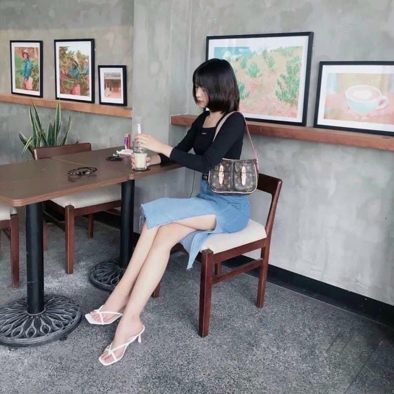 Chân váy bò loang dài xẻ tà siêu hot hothit