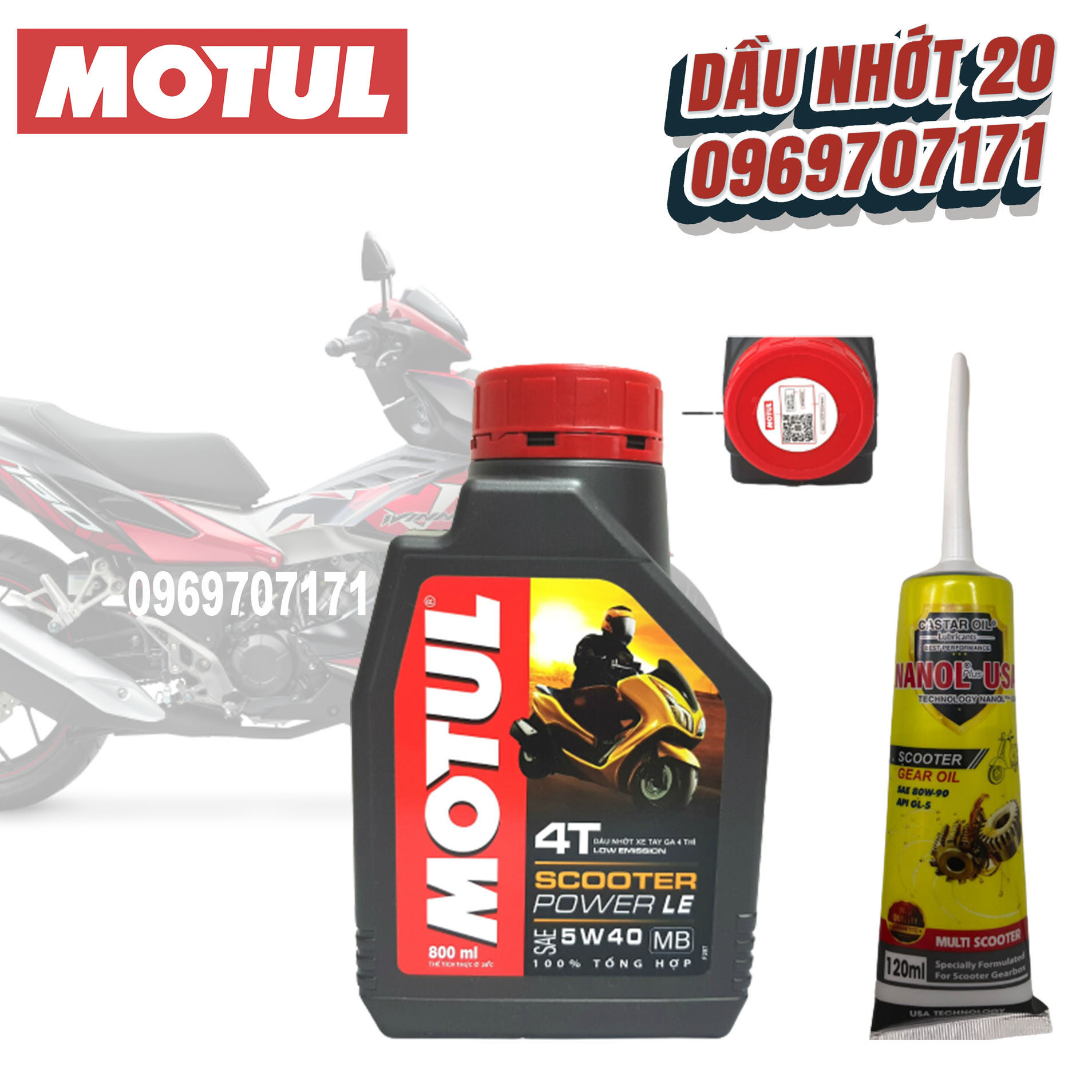 Combo nhớt motul scooter power le 5w40 0.8l + nhớt hộp số
