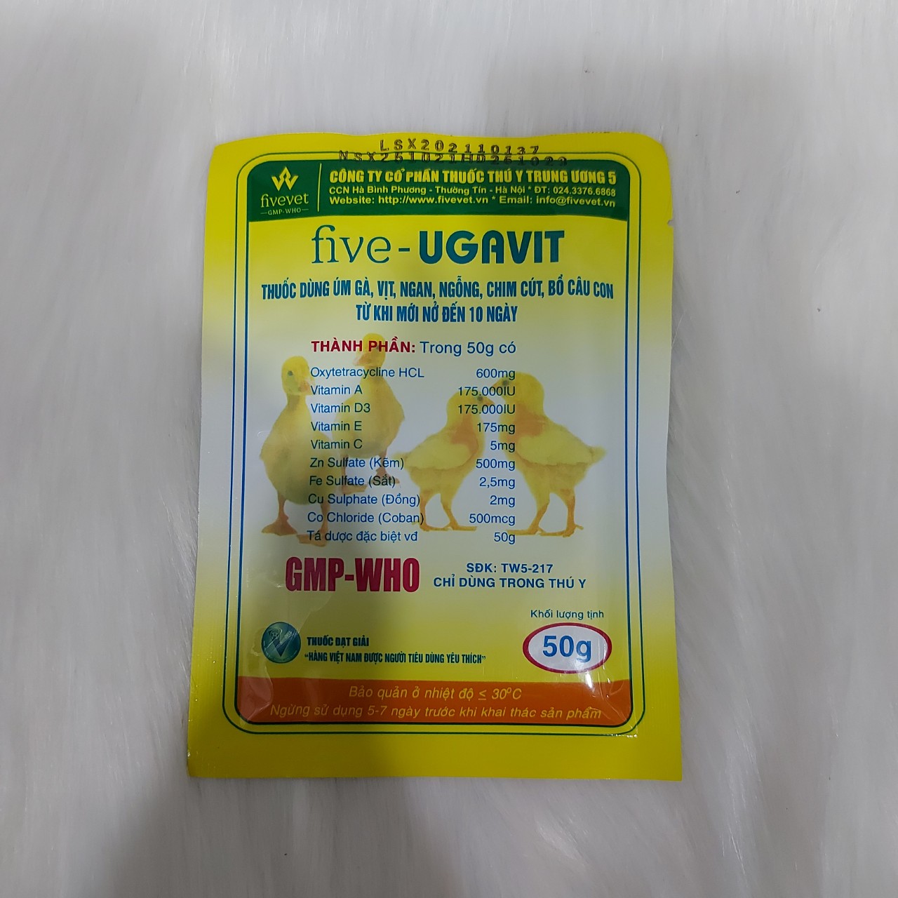 FIVE - UGAVIT - thuốc úm gà con , gà đá - phòng ngừa bệnh - 1 gói / 50 gram