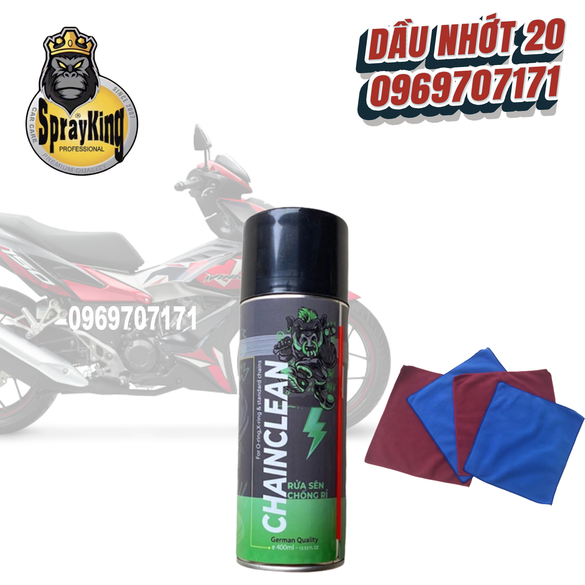 Chai xịt rửa sên, vệ sinh sên, xích xe máy, xe mô tô xe đạp Sprayking Chain Clean 400ml , rửa sên sprayking mới