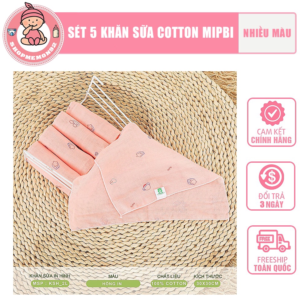 Sét 5 chiếc khăn sữa in hình cotton Mipbi