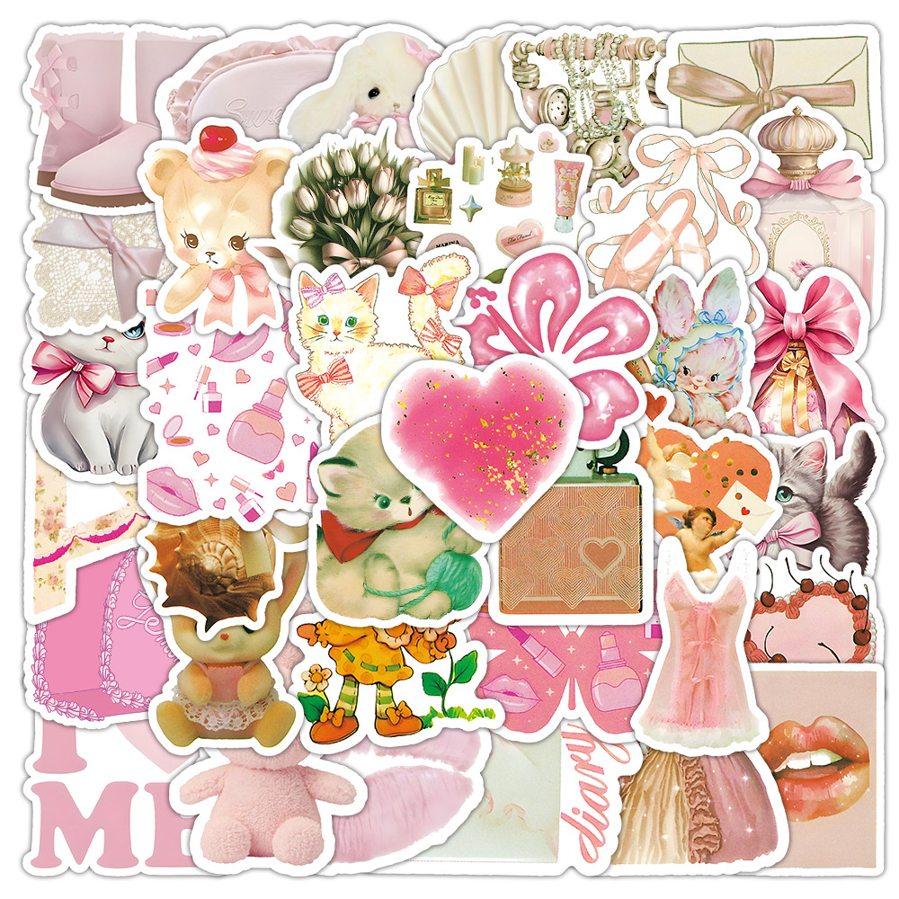 50 Coquette Cute Pink Stickers Decorative Stickers