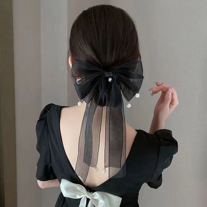 Kẹp tóc nơ ngọc trai phía sau đầu cho nữ kẹp tóc