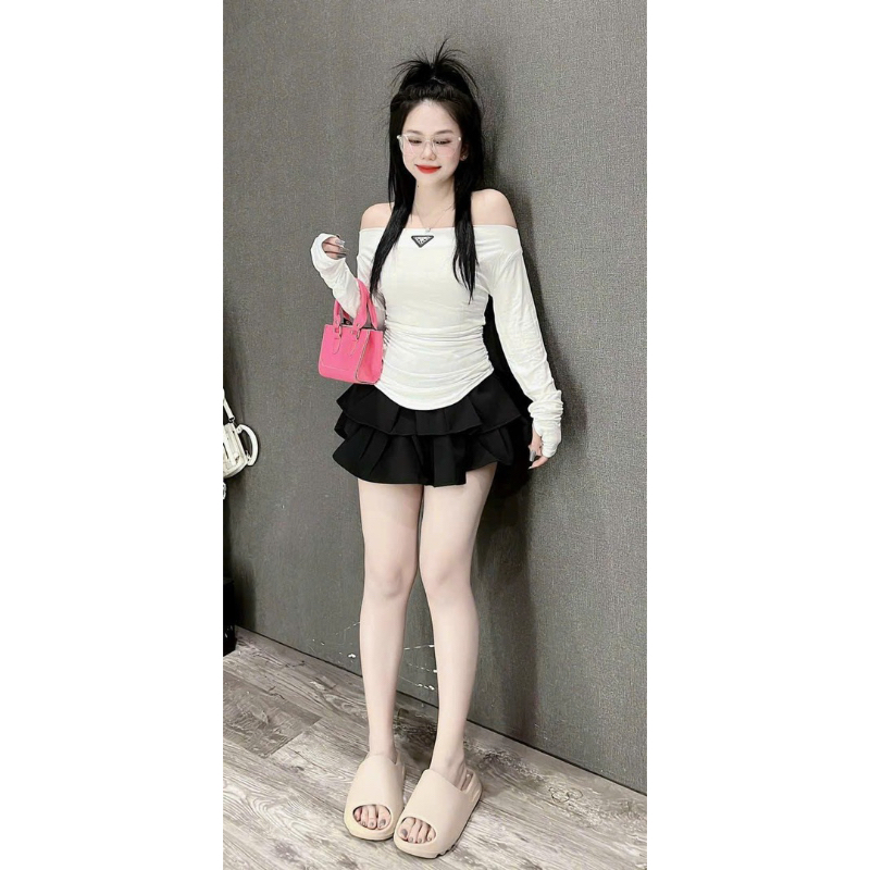 Áo bẹt vai tay dài lô gô chanh xả ko xả chanh taydai
