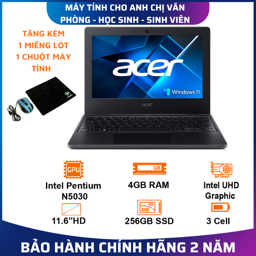 [NGUYÊN SEAL 100%]Máy tính Laptop Acer TravelMate B3 TMB311 31 P49D N5030/4GB/256GB/Win11 (NX.VNFSV.005) - Bảo hành chính hãng  năm - Uy tín tại Giang Chi Ecovacs's House