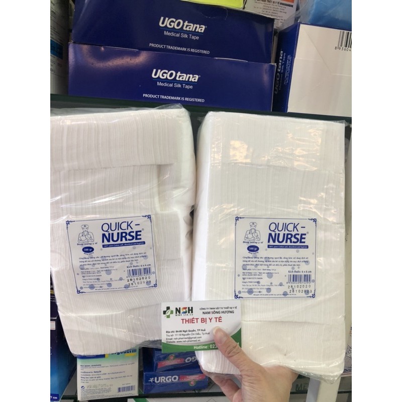 Bông gòn y tế cắt miếng sẵn gòn vuông quick nurse 500gr, gòn vuông quick nurse