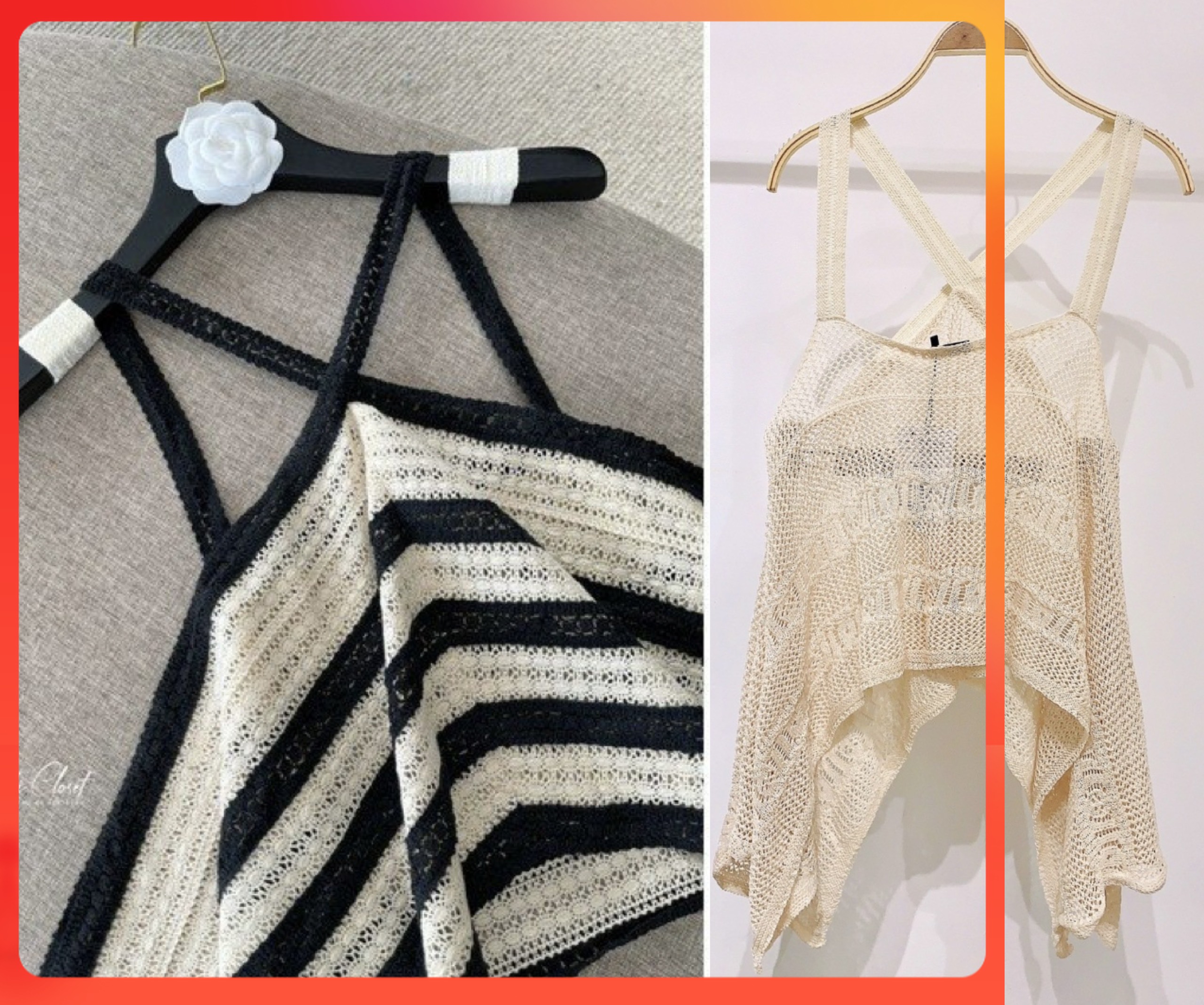 Áo len lưới qc montoghi cổ yếm croptop vạt xẻ - kholenqc