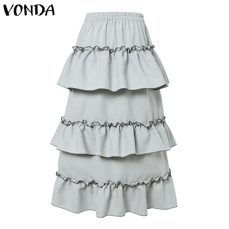 VONDA%20Women's%20Sweet%20Elastic%20Waist%20Multi-layered%20Ruffles%20Overskirts%20Street%20Stylish%20Contrast%20Edge%20Cake%20Skirt%20(Korean%20Causal)%20-%20Image%206