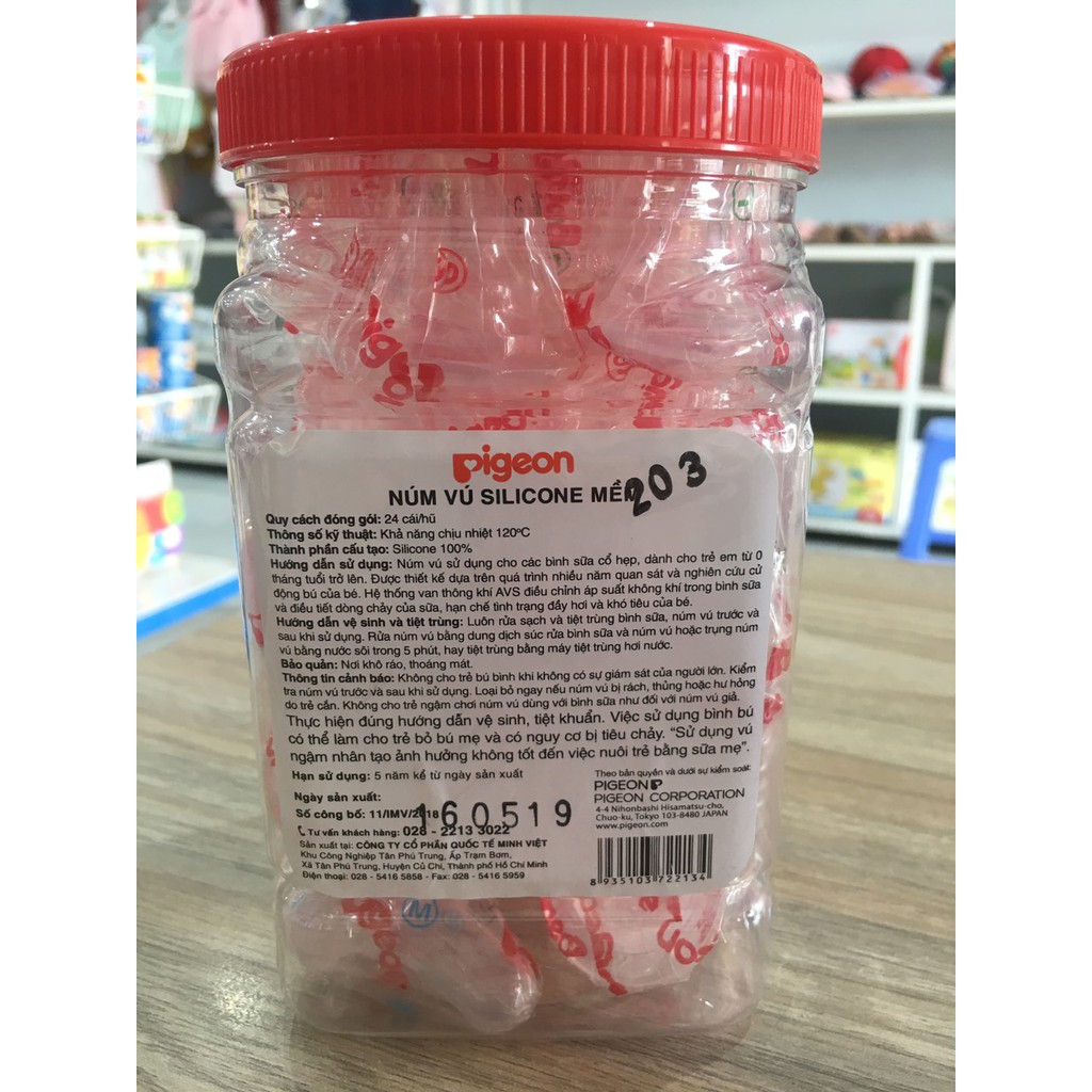 Núm Ty Silicon Bình Sữa Pigeon cổ hẹp đủ size S M L